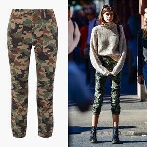 Nili Lotan Cropped French Military Pants Camo Camel Stretch Twill Cotton Size 2